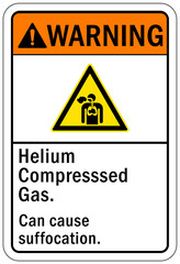 Helium chemical hazard sign and labels compressed gas, can cause suffocation