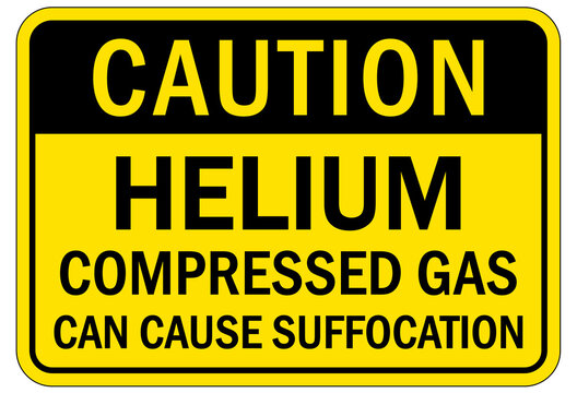 Helium chemical hazard sign and labels compressed gas, can cause suffocation