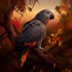 Obraz premium African Gray Parrot on Perch colorful