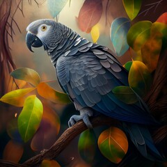 Fototapeta premium African Gray Parrot on Perch colorful