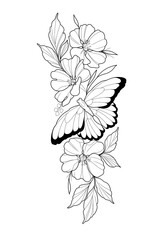 bouquet of flowers, butterfly tattoo design 