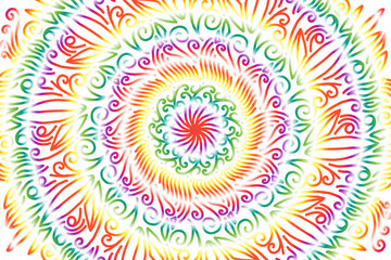 Beautiful caleidoscope symmetrical colourful gradient flowers line art of traditional abstract symbol batik dayak ornament design template elements

