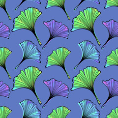 Ginkgo biloba leaves seamless pattern. Hand drawn Digital illustration. 