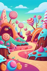 illustration cartoon, candy planet perfect game platform, ai generative