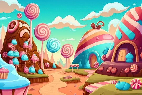 illustration cartoon, candy planet perfect game platform, ai generative