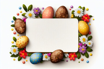 Naklejka na ściany i meble Beautiful Easter eggs with copy space on white background. Illustration AI