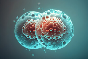 Embryonic stem cells division. Human cells under microscope. In vitro concept. Generative AI