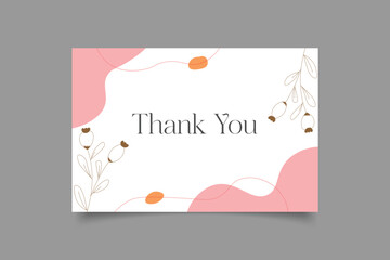 thank you card template design with abstract hand drawn minimalist background