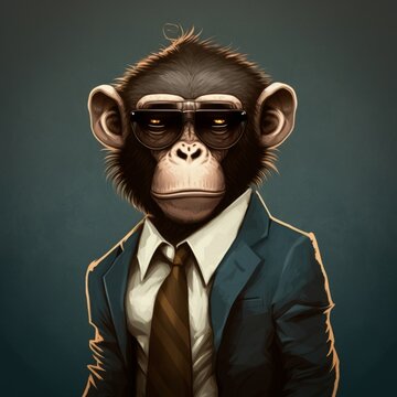 Dapper Monkey: A Suave Primate in Sunglasses and Suit, generative ai