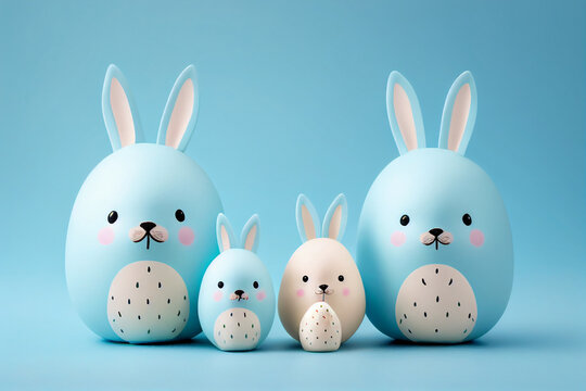 Easter eggs and bunny concept background. Illustration AI