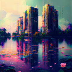 dream city at sunset, generative ai