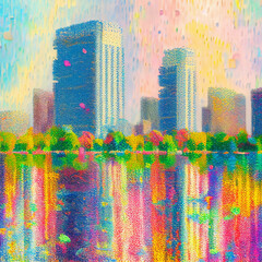 city across the water, generative ai