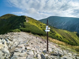 landscape in the tatra mountains with a signpost