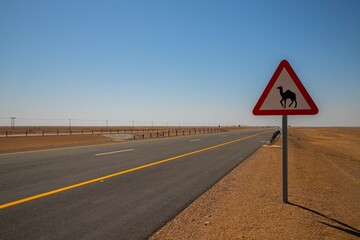 Road sign with dromedary, Sultanate of Oman