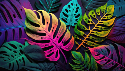 abstract leaves in neon colors, background image