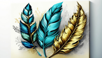 canvas with beautiful feathers in different colors