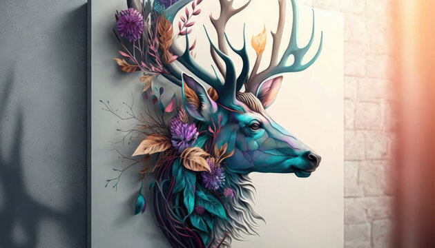 Artistic picture of a deer head, colorful design