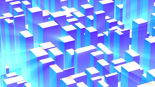 Abstract 3d cubes rectangles blue gradient in the form of a big city with skyscrapers abstract background. Video 4k, 60 fps