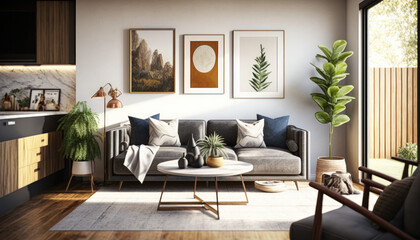 Modern living room render created with generative ai