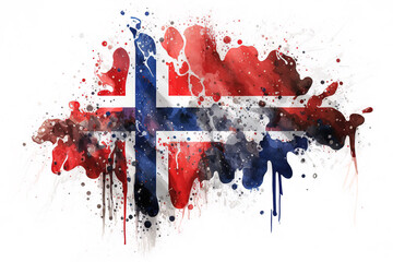 An Illustration of an Expressive Watercolor Painted Norway Flag With an Explosion of Color, Movement and Artistic Flair