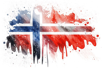 Norway Flag Expressive Watercolor Painted With an Explosion of Color, Movement and Artistic Flair