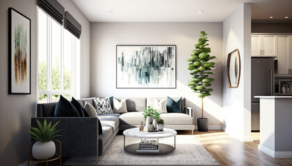 Naklejka na ściany i meble Modern living room render created with generative ai