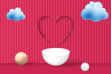 3d rendered luxury white half ball podium showcase vector 3d pink background