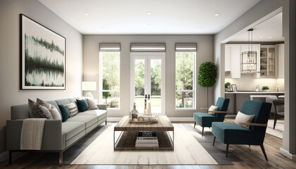 Fototapeta na wymiar Modern living room render created with generative ai