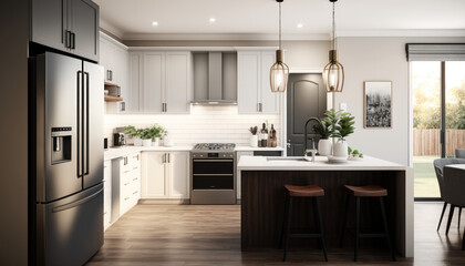 Fototapeta na wymiar Modern kitchen render created with generative ai