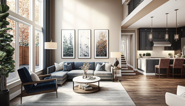 Modern living room render created with generative ai