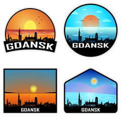 Gdansk Poland Skyline Silhouette Retro Vintage Sunset Gdansk Lover Travel Souvenir Sticker Vector Illustration SVG EPS AI