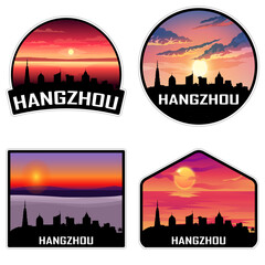 Hangzhou China Skyline Silhouette Retro Vintage Sunset Hangzhou Lover Travel Souvenir Sticker Vector Illustration SVG EPS AI