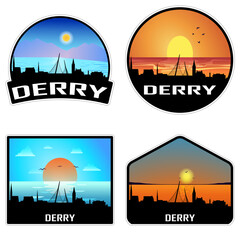 Obraz premium Derry Northern Ireland Skyline Silhouette Retro Vintage Sunset Derry Lover Travel Souvenir Sticker Vector Illustration SVG EPS AI