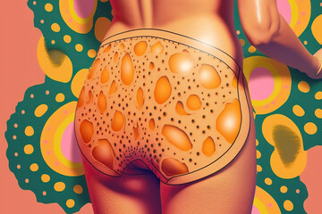 Cellulite in boho style on a colored background, concept of Bohemian and Texture, created with Generative AI technology - obrazy, fototapety, plakaty