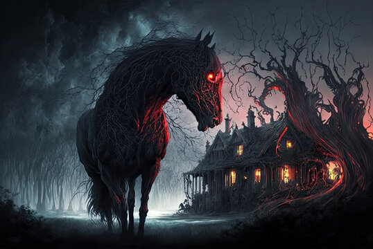 Dark horse, horror, fantasy. Generative AI