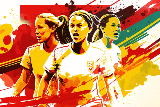 Colorful abstract banner of Women's Soccer World Cup. Generative AI illustration - Powered by Adobe