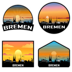 Bremen Germany Skyline Silhouette Retro Vintage Sunset Bremen Lover Travel Souvenir Sticker Vector Illustration SVG EPS AI - obrazy, fototapety, plakaty