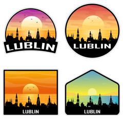 Lublin Poland Skyline Silhouette Retro Vintage Sunset Lublin Lover Travel Souvenir Sticker Vector Illustration SVG EPS AI - obrazy, fototapety, plakaty