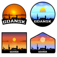 Gdansk Poland Skyline Silhouette Retro Vintage Sunset Gdansk Lover Travel Souvenir Sticker Vector Illustration SVG EPS AI