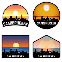 Saarbrucken Germany Skyline Silhouette Retro Vintage Sunset Saarbrucken Lover Travel Souvenir Sticker Vector Illustration SVG EPS AI