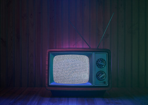 Wood Grain Cabinet Vintage TV Set Night Time Atmosphere on Wood Panel Set Still Life 