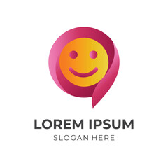 smile chat logo design with 3d red and yellow color style