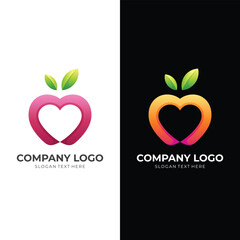 apple love logo design, apple and love combination logo with 3d colorful style