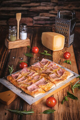 Photographs of Italian pizzas in a typical Italian restaurant.