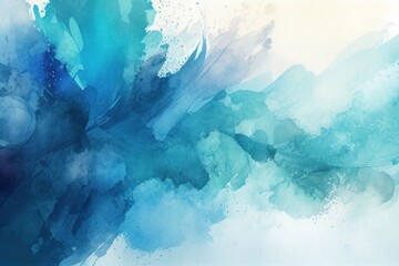 Fototapeta na wymiar Blue Watercolor Background, Brush Strokes, Generative AI