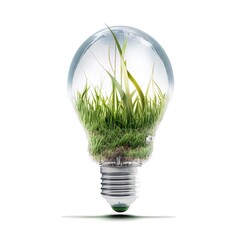 Eco Light Bulb on white background, Green Energy Power Illustration, Lamp Saving Energy Ecology Environment, Generative AI