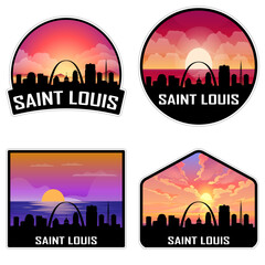 Saint Louis Missouri USA Skyline Silhouette Retro Vintage Sunset Saint Louis Lover Travel Souvenir Sticker Vector Illustration SVG EPS AI - obrazy, fototapety, plakaty