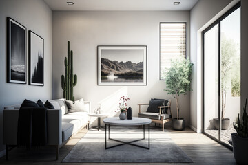 Modern 3d render of a contemporary living room interior Generative AI