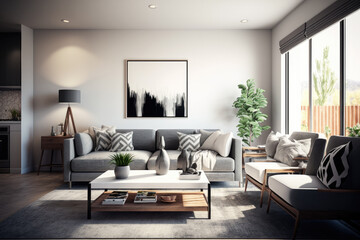 Obraz na płótnie Canvas Modern 3d render of a contemporary living room interior Generative AI
