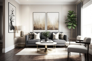 Fototapeta premium Modern 3d render of a contemporary living room interior Generative AI